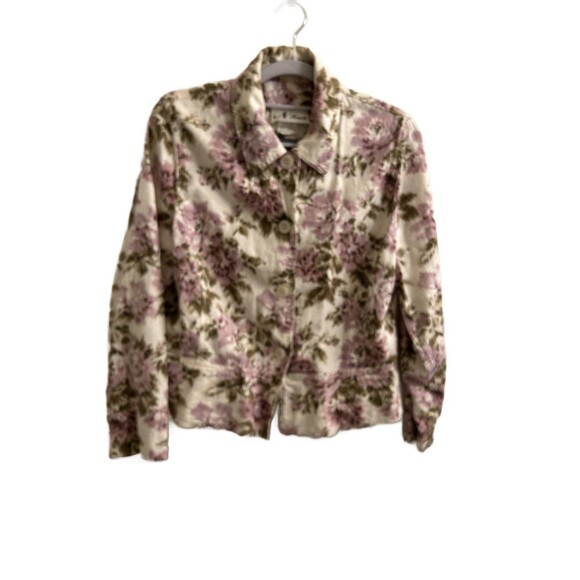 VTG N Touch Collared Floral Jacket Linen Blend Long Sleeve Sz 8 Career Office - Picture 1 of 6